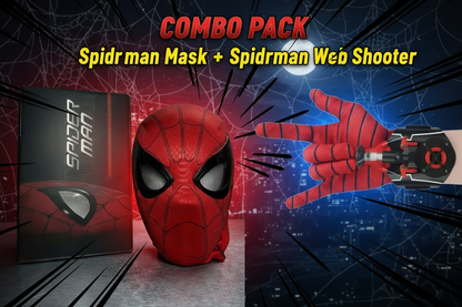 Combat Kit : Spiderman Mask Jaw Motion Activated Blinking Eyes + Spiderman Web Shooter Launcher