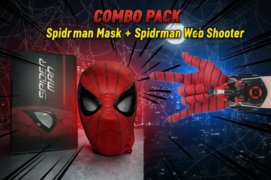 Combat Kit : Spiderman Mask Jaw Motion Activated Blinking Eyes + Spiderman Web Shooter Launcher