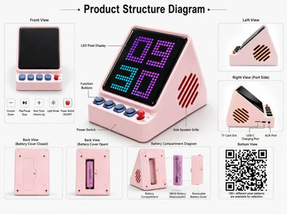 DIY Micro Pixel Art Clock Bluetooth Speaker with LED Display
