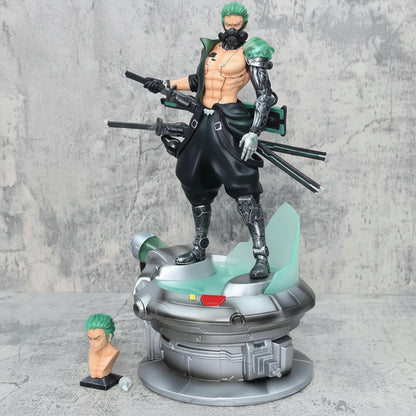 Zoro Cyberpunk Futuristic Samurai with Dual Head & Mechanical Base Premium Figure 42cm