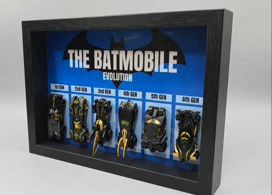 Premium Set of 6 The Batmobile 3D Car Wall Decor Wooden Blue Frame for Die-Cast Cars, Auto Enthusiasts, Unique Models with Removable Die-Cast Cars Pull-Back Action Lights and Opening Doors Collectible Display for Car Lovers (Blue Color)