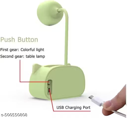 Plastic Led Table Lamp with Pen Holder & Sharpener (Green, Pack of 1)