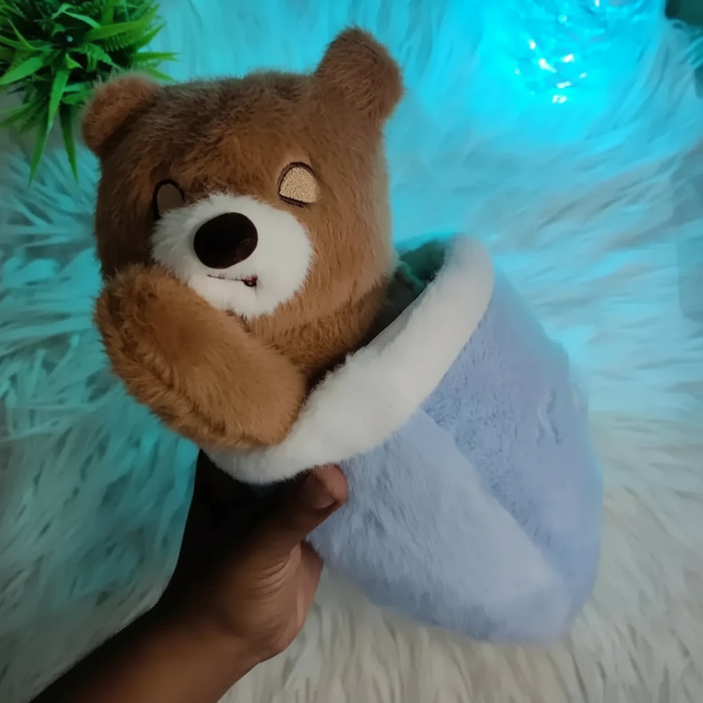 Breathing Bear Night Teddy Bear Plush Toy with Music & Lights Soft Sleeping Bear with Breathing Motion & Vocalization Toy