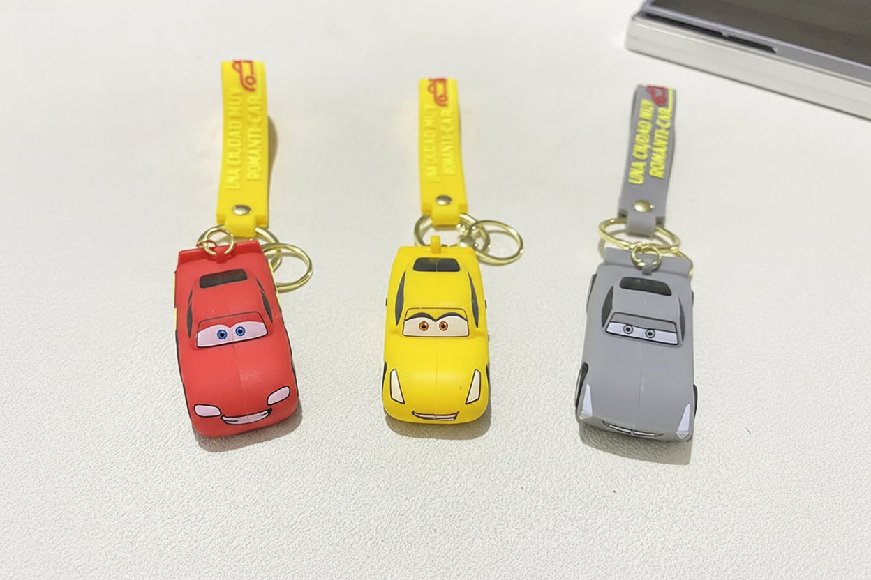 Lightning Mc Queen Car 3d Keychain Cartoon Character – Anime Accessory for Bags, Keys, Backpacks Keychain Pack of 3
