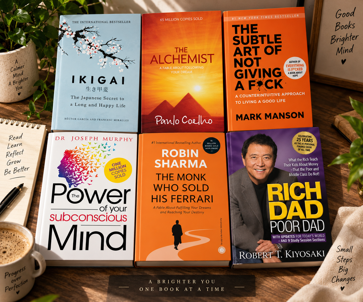 [COMBO] Inspiration 6 Books: Rich Dad Poor Dad, The Alchemist, Ikigai, The Subtle Art of Not Giving a F**k, The Power of Subconscious Mind, Monk Who Sold His Ferrari