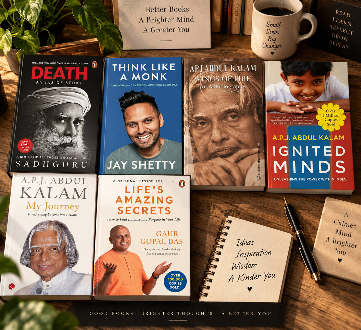[COMBO] Wisdom & Great Minds 6 Books: Life's Amazing Secrets, Think Like A Monk, Death, Wings of Fire, Ignited Minds, My Journey