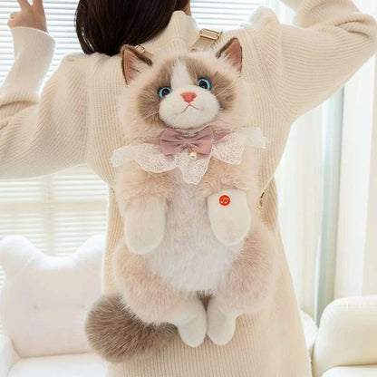 Cute Kitty Soft Faux Fur Kitty Furry Backpack and Shoulder Bag