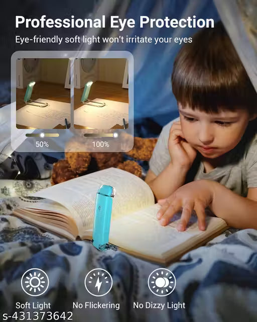 USB Rechargeable Book Light,3 Brightness Levels & 3 Color LED Clip on Reading Lights for Books (Blue)