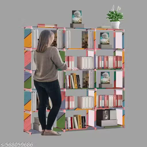 18 Shelf Book shelf Almirah - Foldable, Collapsible &amp; Portable bookshelf, Showcase bookstand Rack