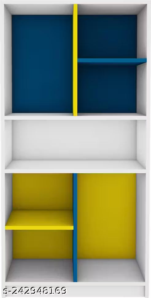 Wood Open Book Shelf (Finish Color - Blue + Yellow + Frosty White, Knock Down)