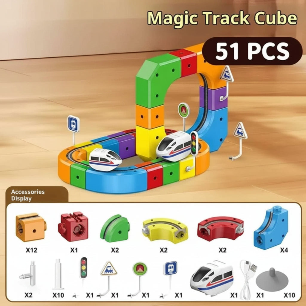 Magical Anti Gravity Racing Train Track Set 51 Pcs with Motorized Train & Flexible 3D Tracks | STEM Learning Toy for Kids 3+
