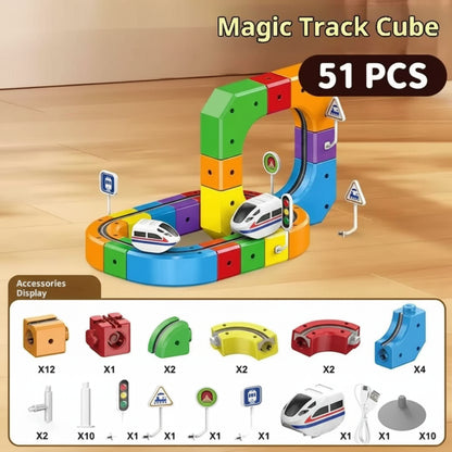 Magical Anti Gravity Racing Train Track Set 51 Pcs with Motorized Train & Flexible 3D Tracks | STEM Learning Toy for Kids 3+