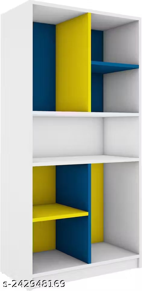Wood Open Book Shelf (Finish Color - Blue + Yellow + Frosty White, Knock Down)