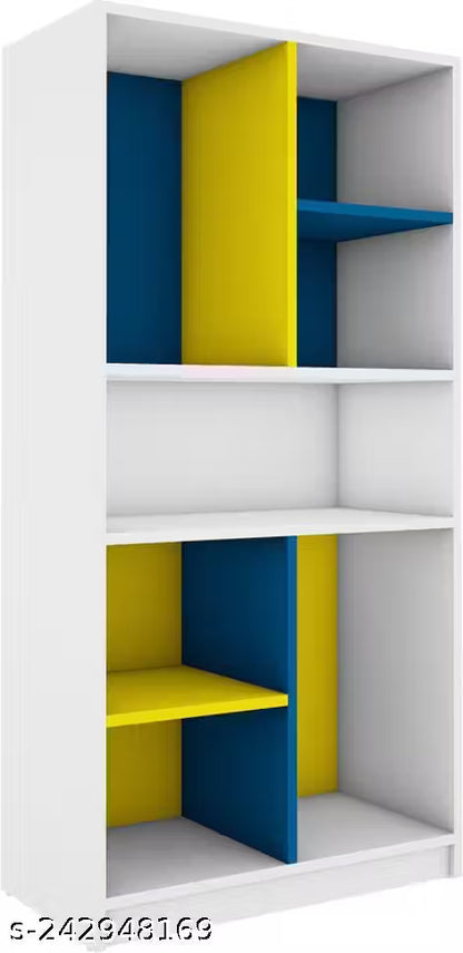 Wood Open Book Shelf (Finish Color - Blue + Yellow + Frosty White, Knock Down)