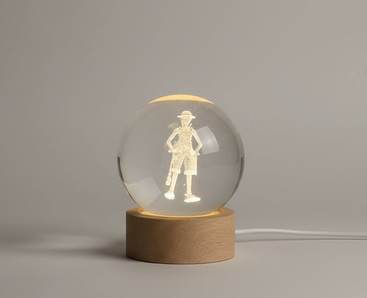 Luffy One Piece 3D Crystal Ball Lamp Night Light - LED Decorative, Home Decor, Birthday Gift for Kids & Anime Lovers