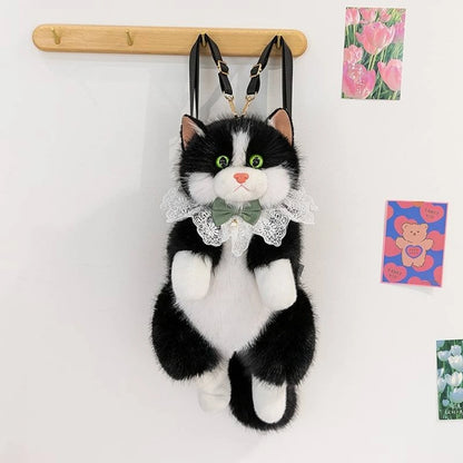 White Kitty Soft Faux Fur Backpack and Shoulder Bag with Adjustable Straps