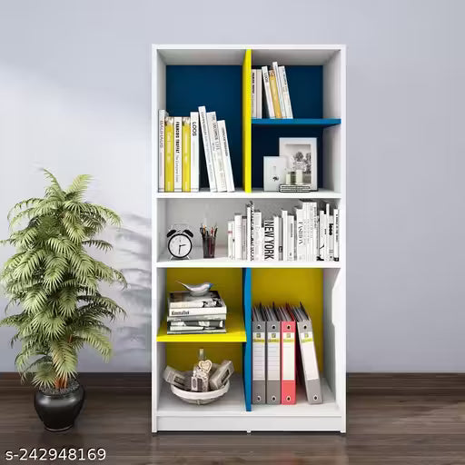 Wood Open Book Shelf (Finish Color - Blue + Yellow + Frosty White, Knock Down)