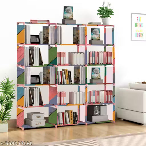 18 Shelf Book shelf Almirah - Foldable, Collapsible &amp; Portable bookshelf, Showcase bookstand Rack
