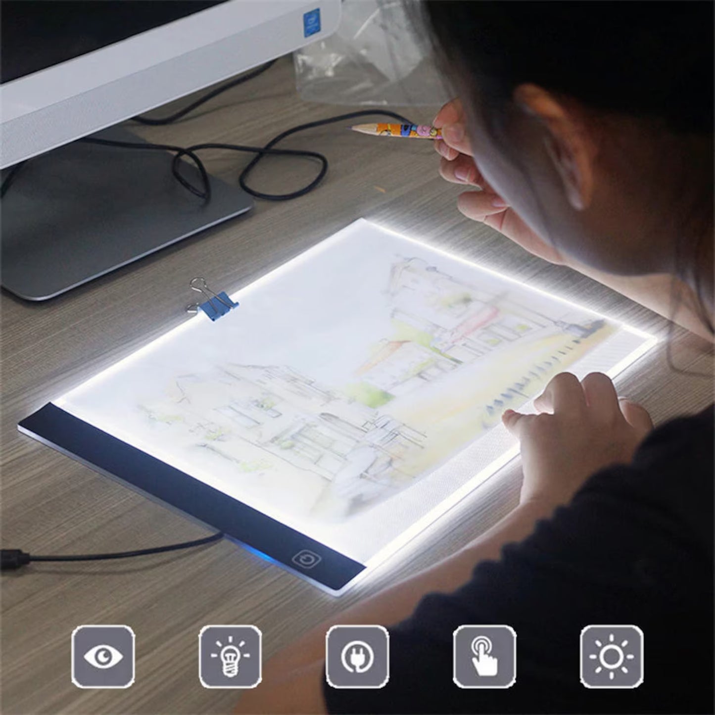 LED Light Tracing Pad Drawing Pad, Tracing Board with Type-C Charge Cable and Brightness Adjustable for Artists, Animation Drawing, Sketching, Animation, X-ray Viewing