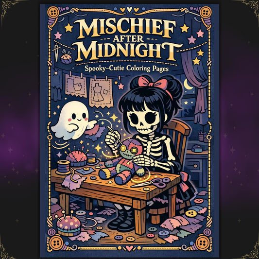 MISCHIEF AFTER MIDNIGHT - Spooky Cutie Coloring Book, Cozy Gothic Coloring Pages