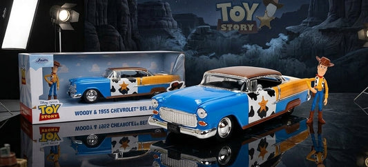 Toy Story Woody 1955 Chevrolet Bel Air Die-Cast Car with Figure 1:24 Scale – Hollywood Rides Collectible Toys