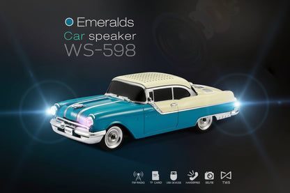 Classic Vintage Wster WS-598 1958 Chevy-Inspired Car Shaped Wireless Bluetooth Speaker 10 Watts| with LED Lights, Retro Design FM Radio, USB, TF Card ()