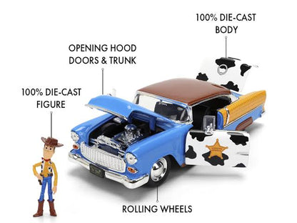 Toy Story Woody 1955 Chevrolet Bel Air Die-Cast Car with Figure 1:24 Scale – Hollywood Rides Collectible Toys