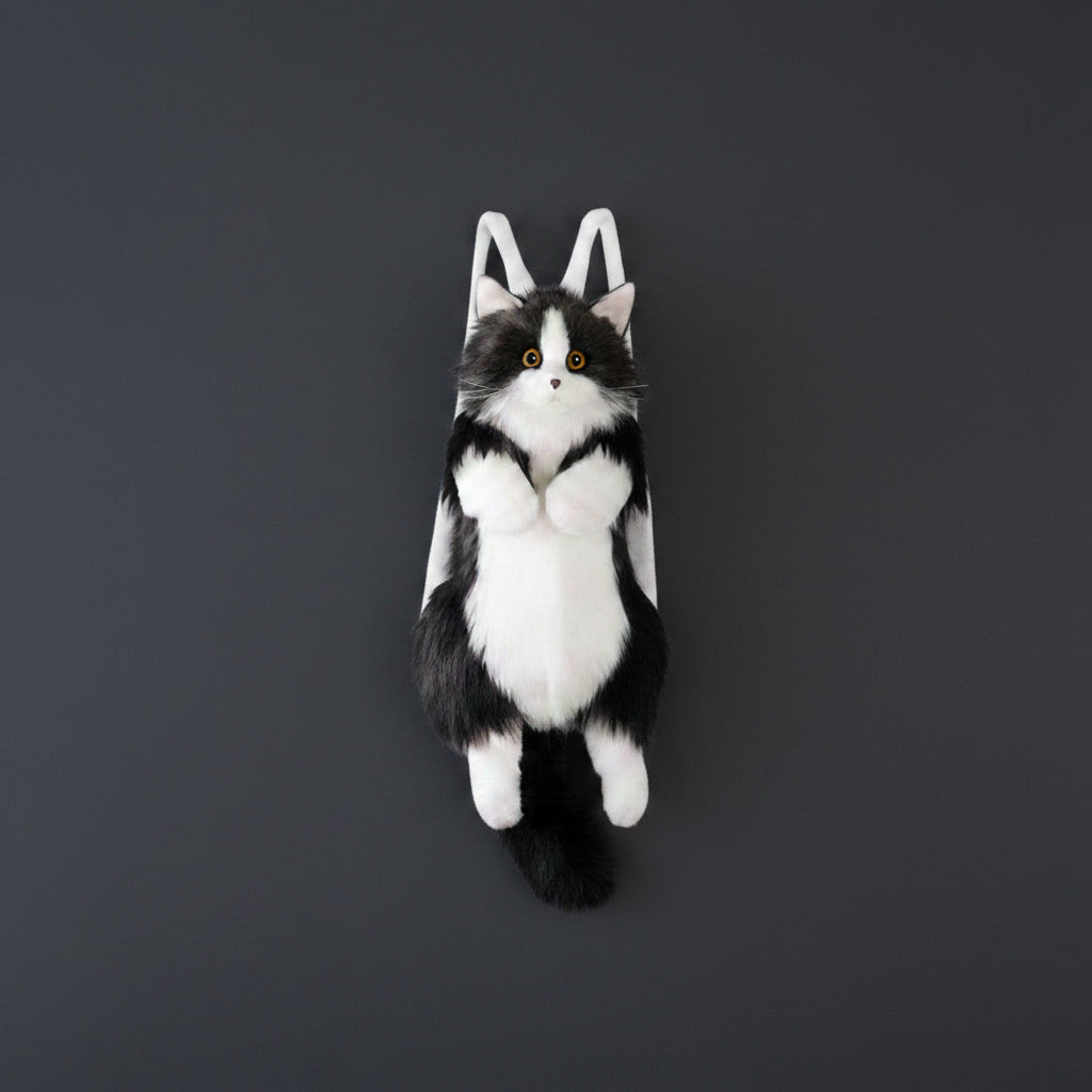 Kitty Black Furry Backpack and Shoulder Bag