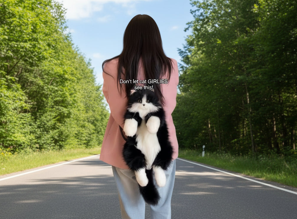 Kitty Black Furry Backpack and Shoulder Bag