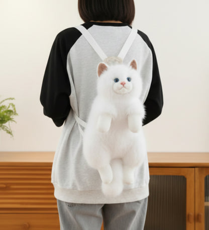 White Kitty Soft Faux Fur Backpack and Shoulder Bag with Adjustable Straps