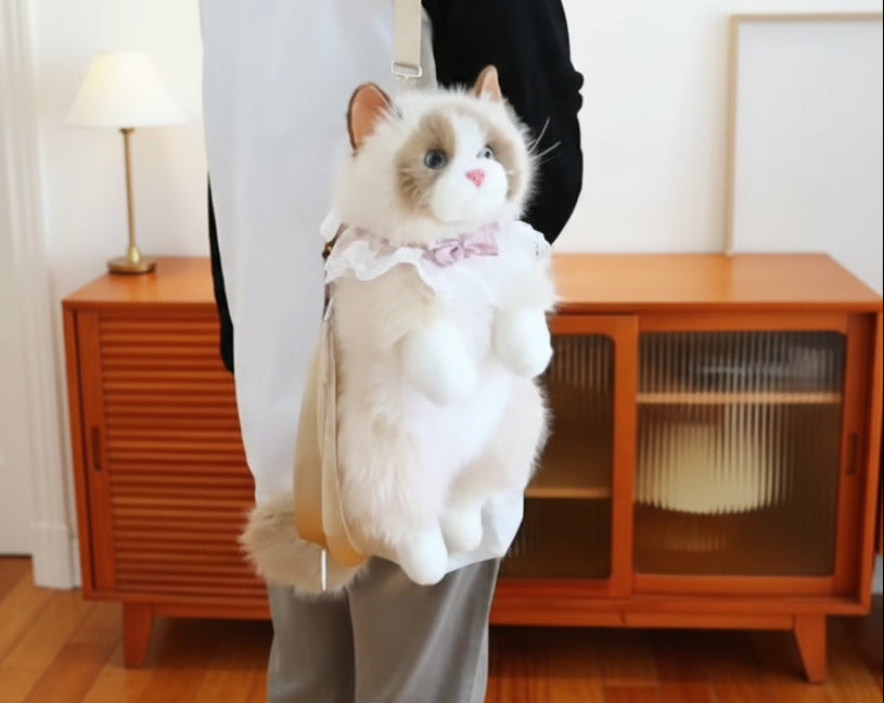 Cute Kitty Soft Faux Fur Kitty Furry Backpack and Shoulder Bag