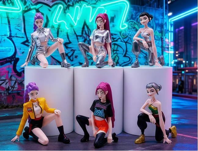 K-Pop Demon Hunter Korean Pop Star Girl Group Dolls Sitting Set of 6pcs
