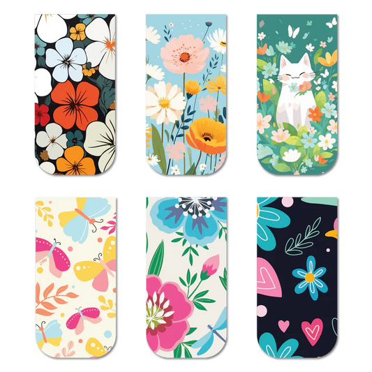 Cute Floral Magnetic Bookmarks (Set of 6)