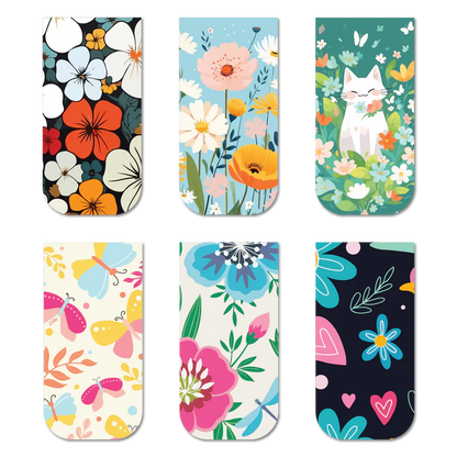 Book Lovers & Cute Floral Magnetic Bookmarks (Set of 12)