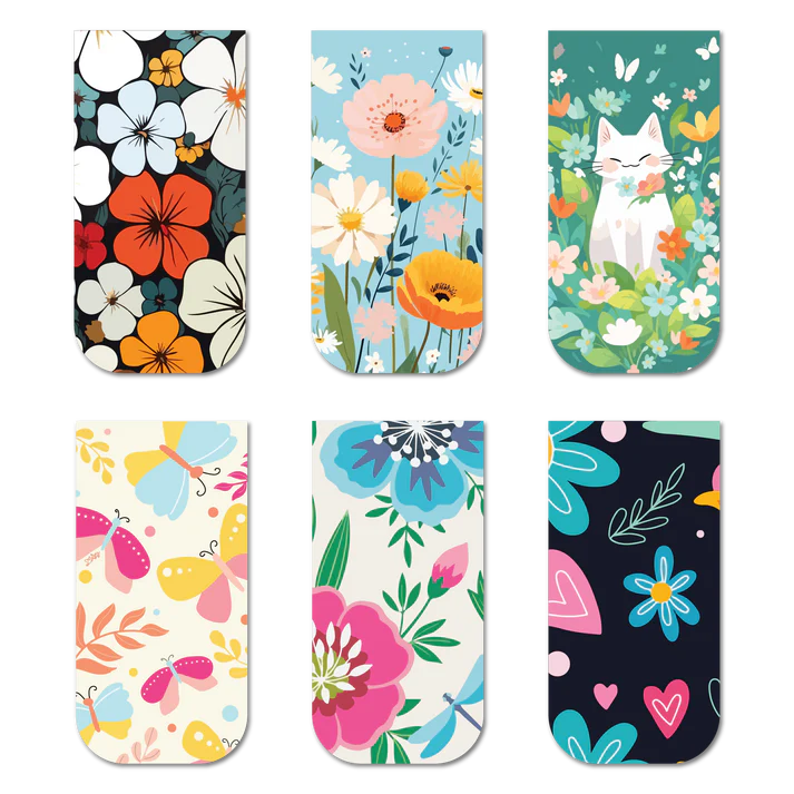 Sky Affirmations & Cute Floral Magnetic Bookmarks (Set of 12)