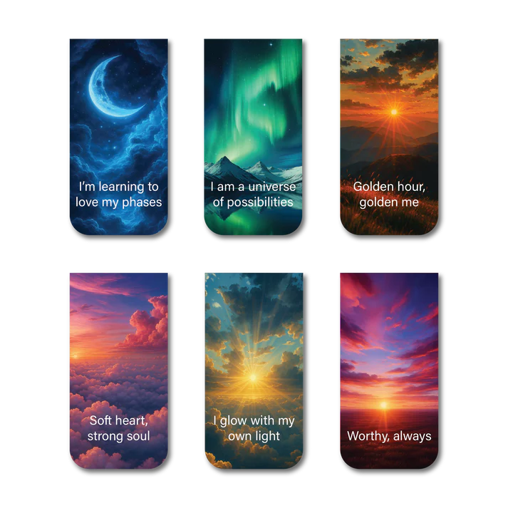 Book Lovers & Sky Affirmations Magnetic Bookmarks (Set of 12)