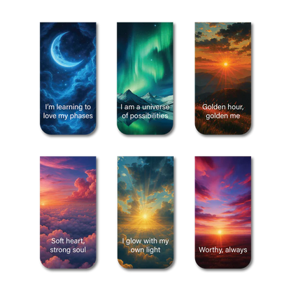 Sky Affirmations & Cute Floral Magnetic Bookmarks (Set of 12)