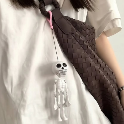 Funny Moving Mouth Skeleton Keychain | Pull String Talking Skull Doll Key Ring, Hanging Car Rear View Mirror Charm