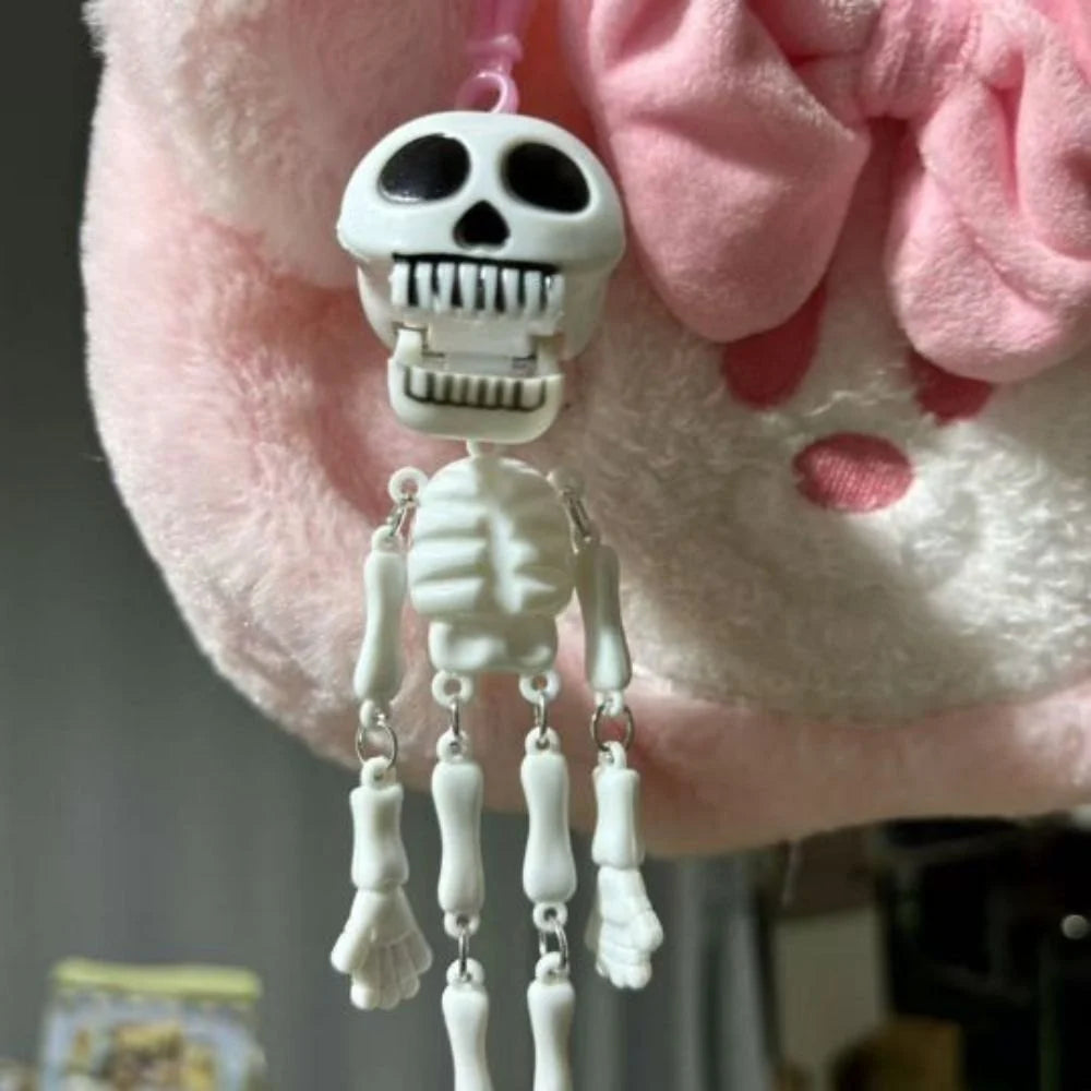 Funny Moving Mouth Skeleton Keychain | Pull String Talking Skull Doll Key Ring, Hanging Car Rear View Mirror Charm