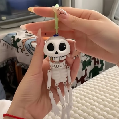 Funny Moving Mouth Skeleton Keychain | Pull String Talking Skull Doll Key Ring, Hanging Car Rear View Mirror Charm