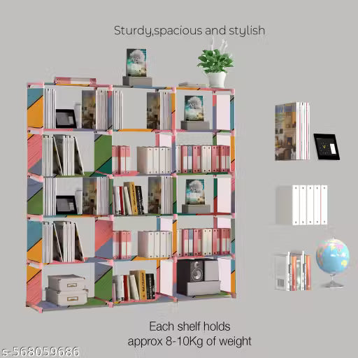 18 Shelf Book shelf Almirah - Foldable, Collapsible &amp; Portable bookshelf, Showcase bookstand Rack