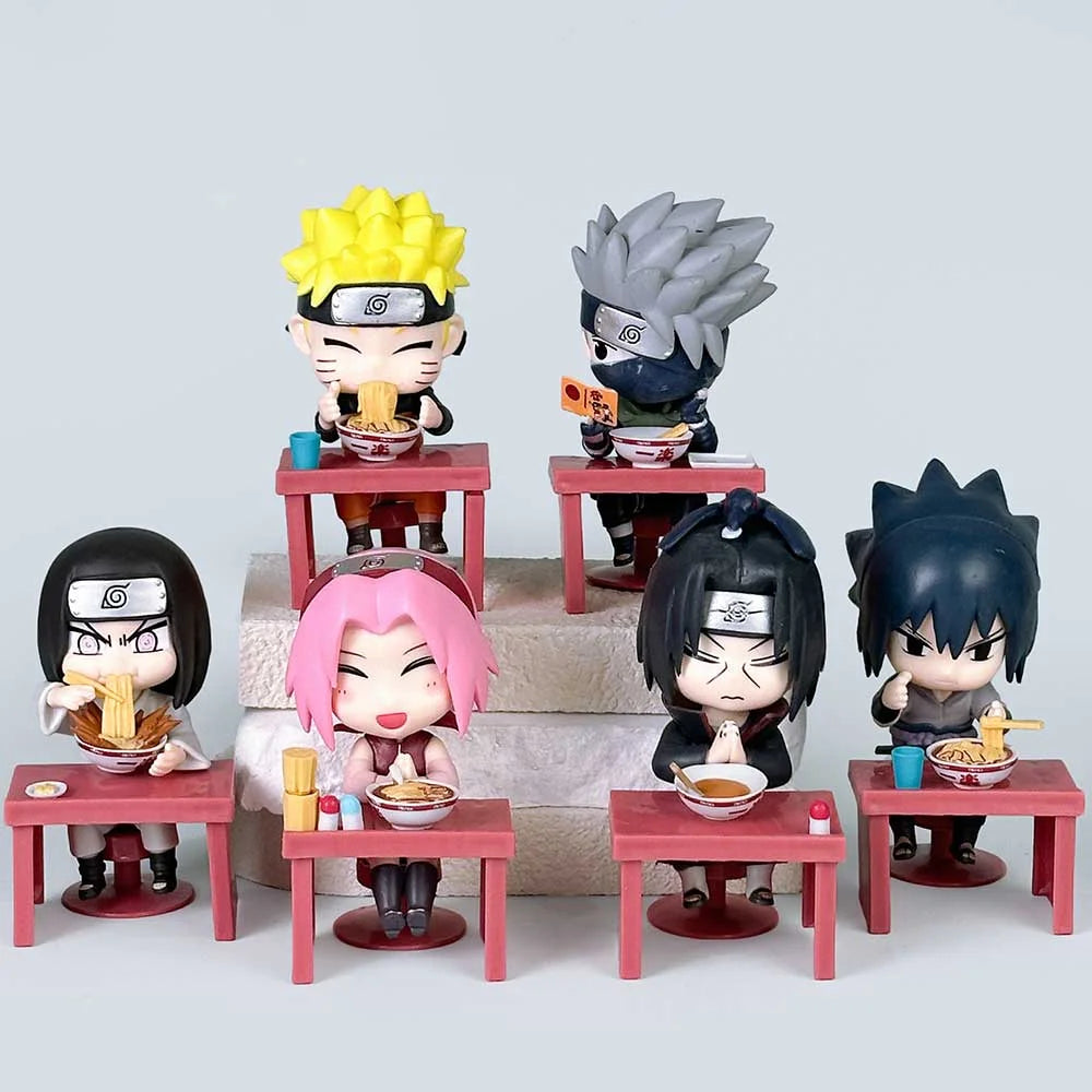 Naruto Family Having Dinner Set of 6 Characters Anime Collectible Mini Figures