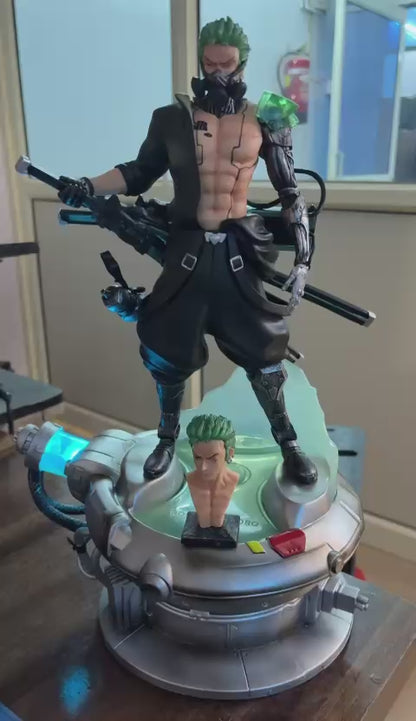 Zoro Cyberpunk Futuristic Samurai with Dual Head & Mechanical Base Premium Figure 42cm