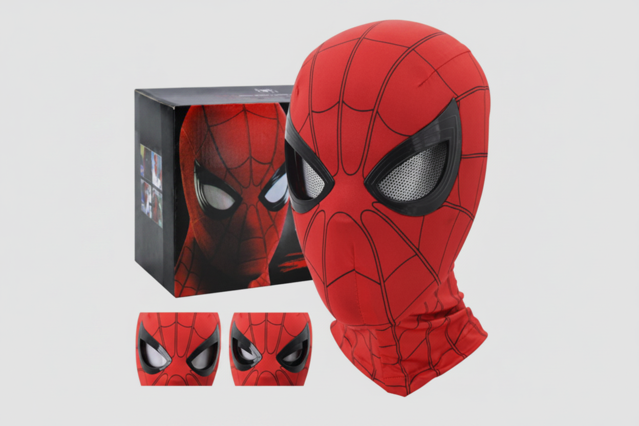 Combat Kit : Spiderman Mask Jaw Motion Activated Blinking Eyes + Spiderman Web Shooter Launcher