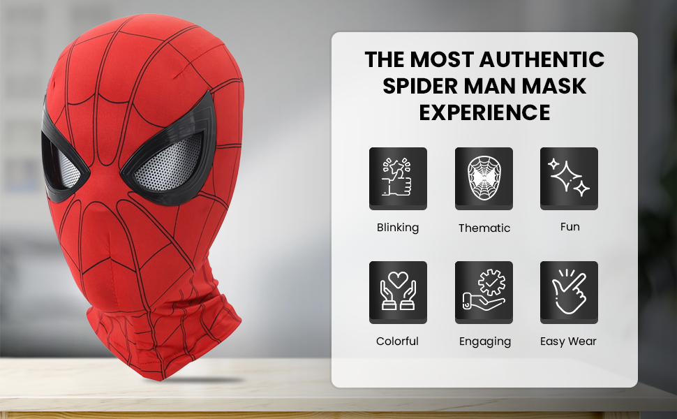 Combat Kit : Spiderman Mask Jaw Motion Activated Blinking Eyes + Spiderman Web Shooter Launcher