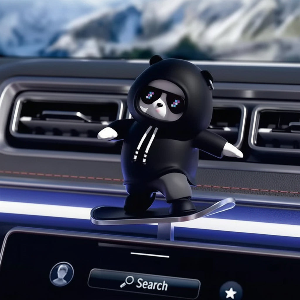 Skateboarding Cute Panda Auto Sliding Motion Decor, Cool Sliding Car Dashboard Figurines