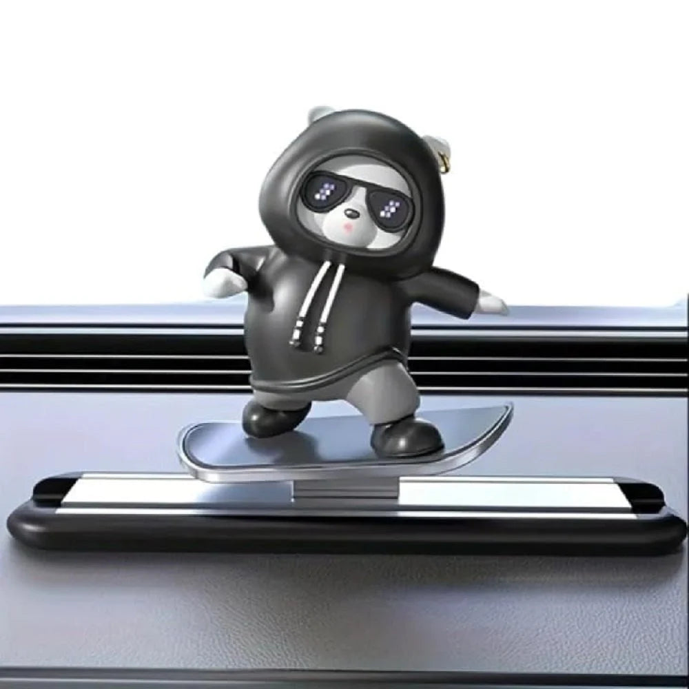 Skateboarding Cute Panda Auto Sliding Motion Decor, Cool Sliding Car Dashboard Figurines