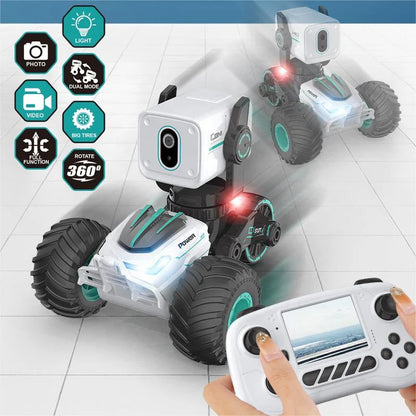 RC Stunt Car with Voice Control, Photo & Video Function – Dual Mode 360° Rotating Car with Lights & Big Tires