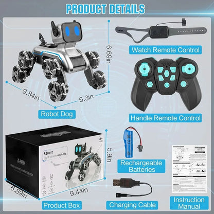 RC Stunt Robot Dog Rechargeable Multifunctional 2.4GHz 8WD Gesture Sensing Support 360° Rotation
