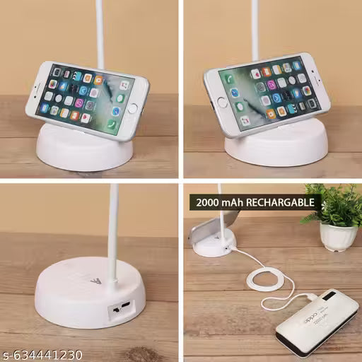 Rechargeable Study Touch Control Table With Phone Holder, Warm Color LED Eye Care, Adjustable Reading, USB Charging, White